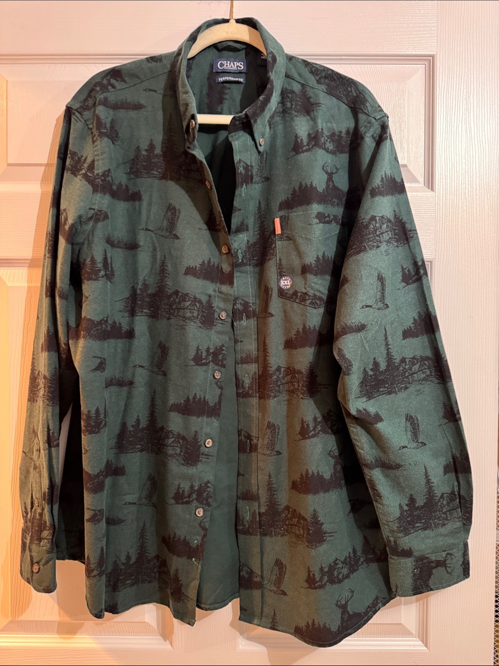 Chaps Dark Green Scenic Print Button-Up Shirt Jacket
